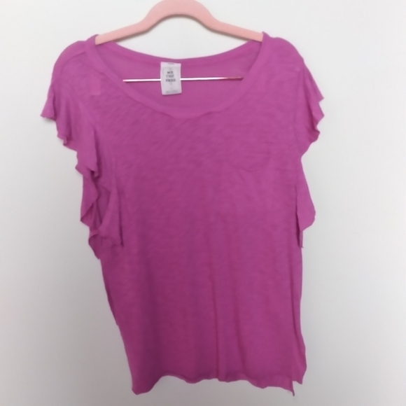 Free People So Easy Pink Ruffle Sleeve Pocket Modal & Cotton Blouse Size Small - Picture 5 of 11